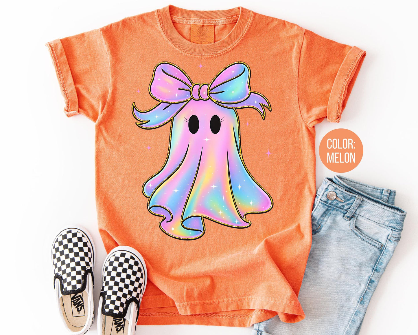 Comfort Colors Pastel Ghost Shirt: Girls Coquette Halloween Tee