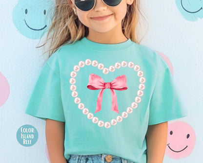 Comfort Colors Girls Pearl Heart Shirt, Matching Mama and Mini Valentine Shirts