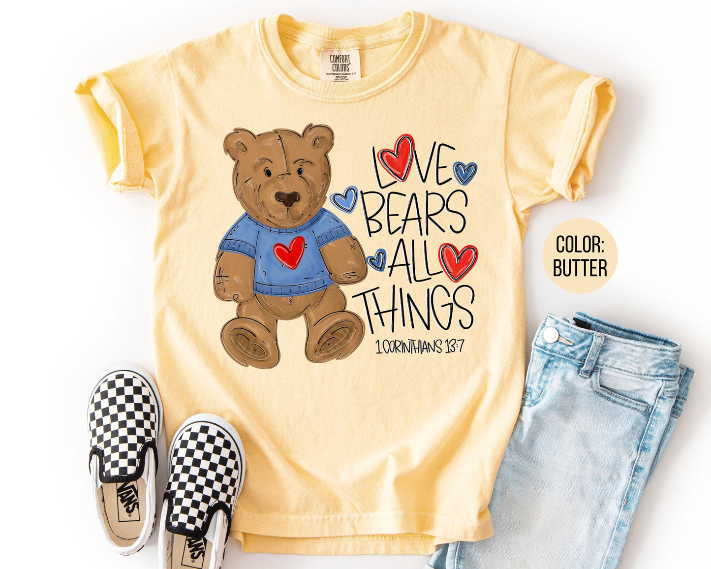 Comfort Colors® Boys Love Bears All Things Shirt, Kids Bible Verse Valentines Day Shirt
