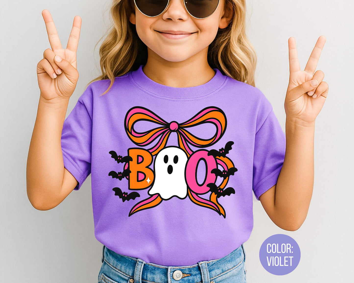 Comfort Colors Girls Coquette Ghost Shirt: Halloween Bow Tee
