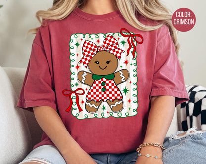 Comfort Colors Girls Preppy Gingerbread Shirt, Mommy and Me Gingerbread Shirts