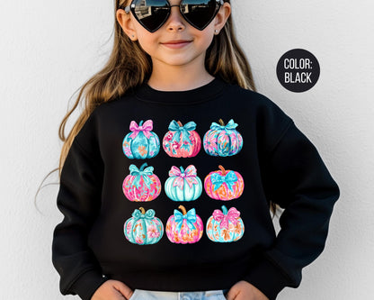 Coquette Pumpkin Sweatshirt: Girly Floral Fall Youth Style