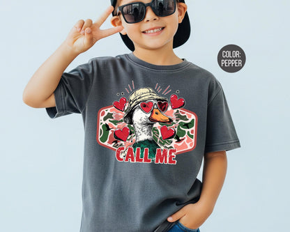 Comfort Colors® Boys Call Me Duck Shirt, Duck Hunting Valentines Day Shirts