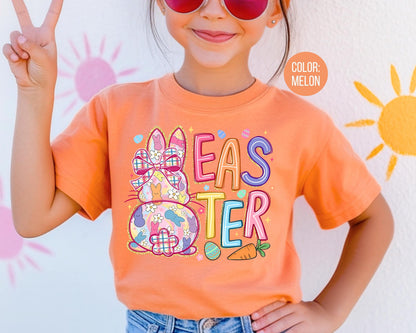 Comfort Colors® Kids Colorful Preppy Easter Bunny Shirt, Girls Easter Shirts
