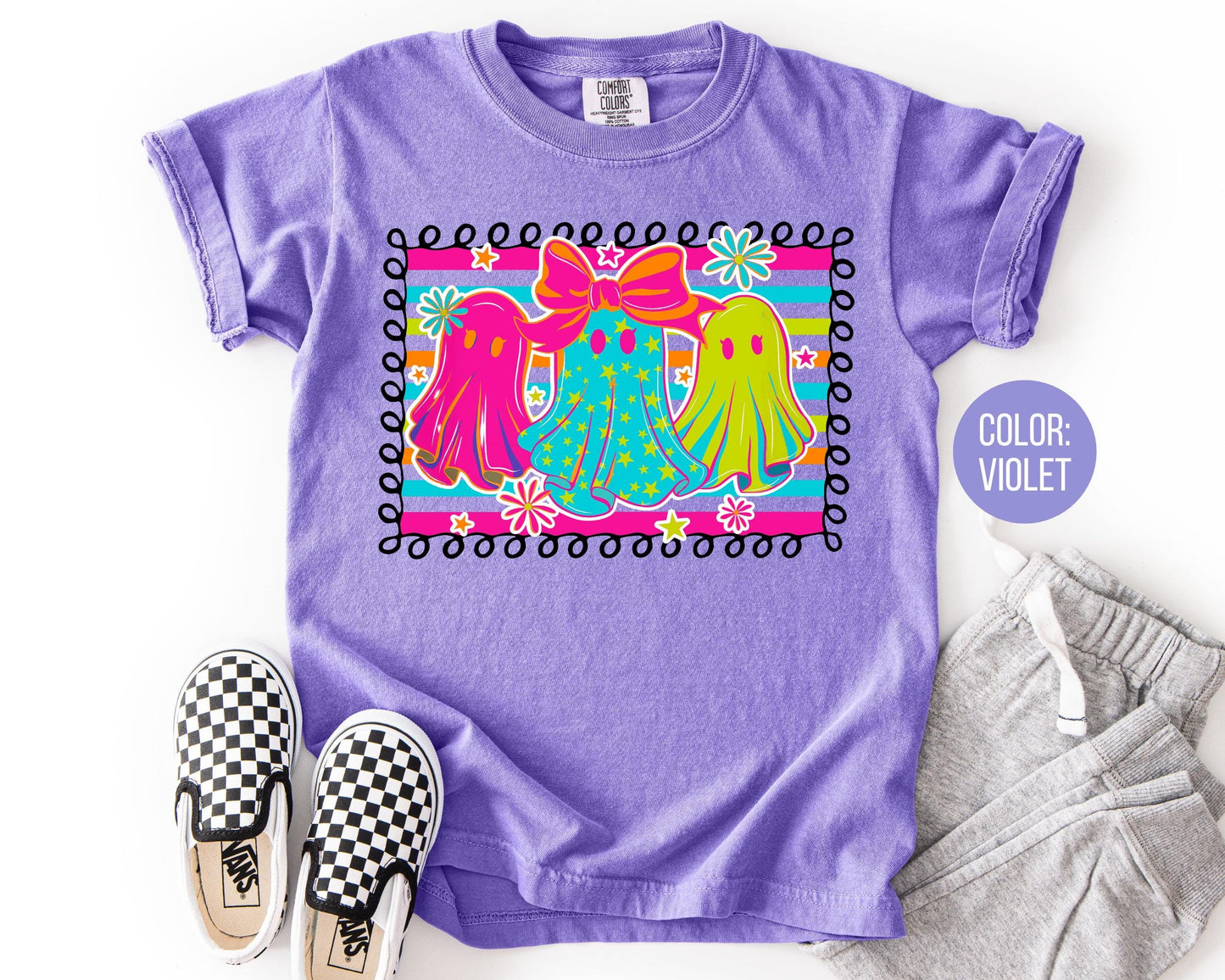 Comfort Colors Neon Ghost Halloween Shirt: Matching Mom & Daughter