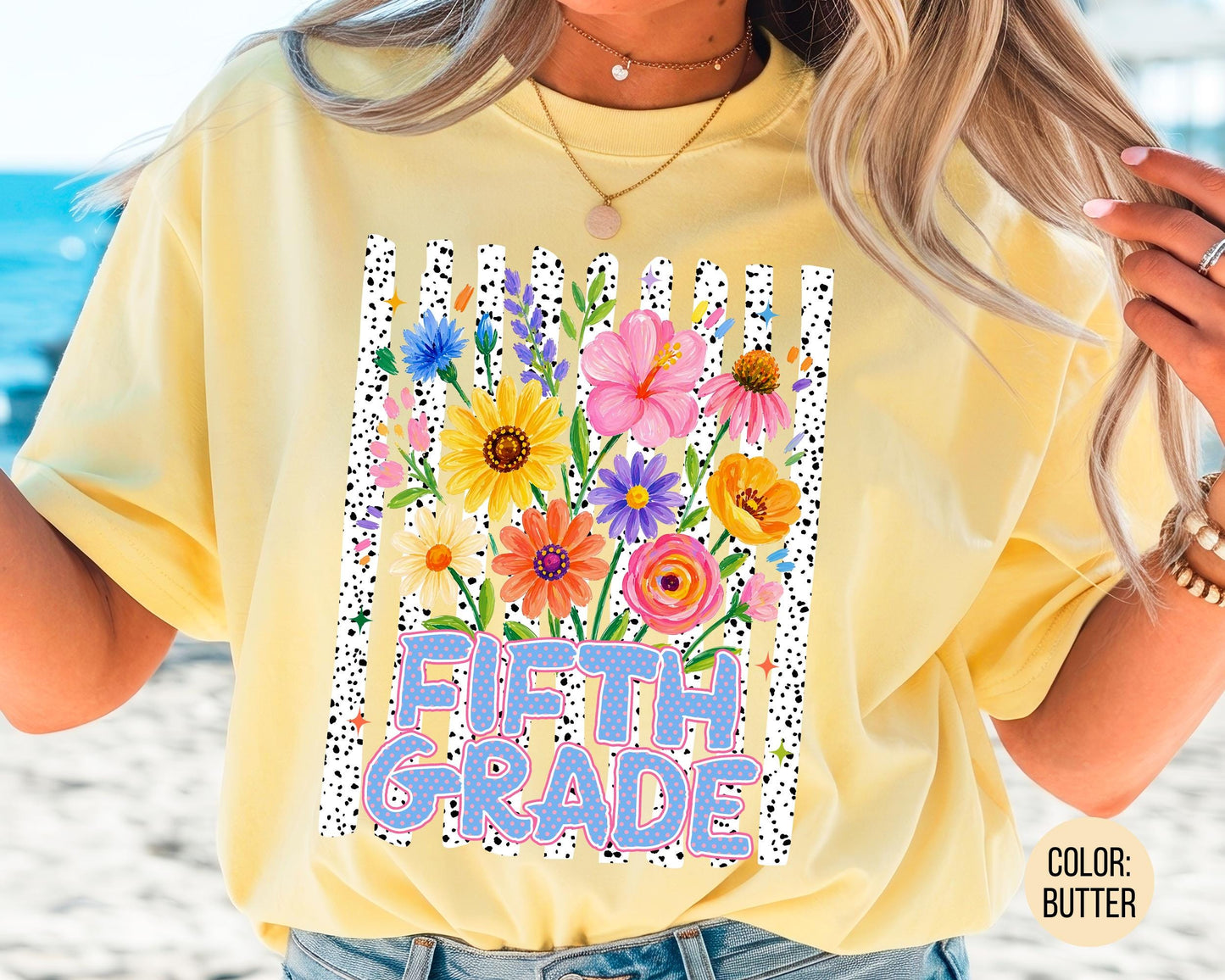 Comfort Colors® Floral Fifth Grade Shirt, 5th Grade Teacher Shirts
