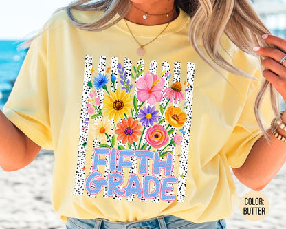 Comfort Colors® Floral Fifth Grade Shirt, 5th Grade Teacher Shirts