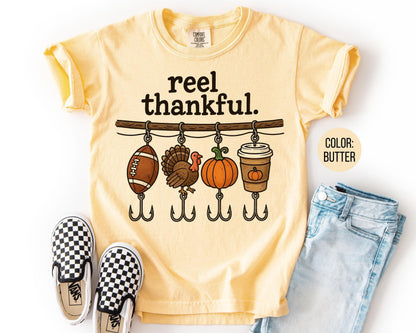 Comfort Colors Reel Thankful Shirt: Funny Thanksgiving Fishing Tee