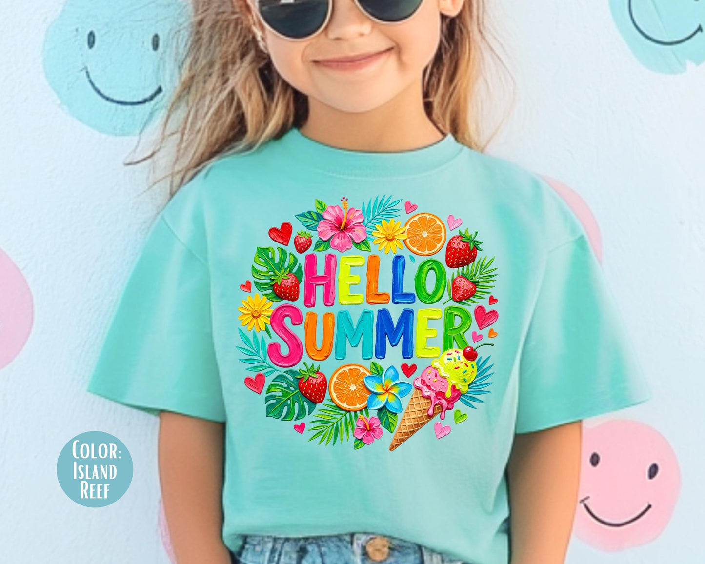 Comfort Colors Floral Brushstroke Hello Summer Shirt, Matching Mom & Daughter Summer Tees