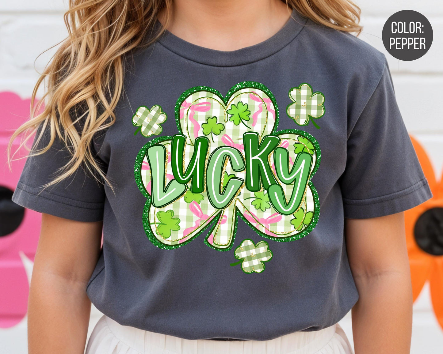 Comfort Colors Faux Glitter Lucky Clover Shirt, Shamrock St Patricks Day Shirt