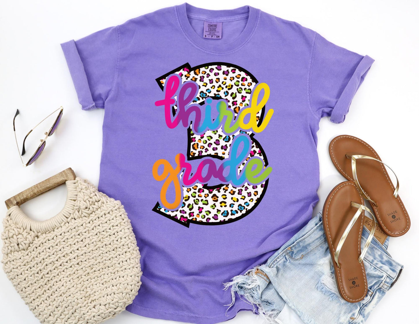 Comfort Colors Third Grade Teacher Shirt: Leopard Print