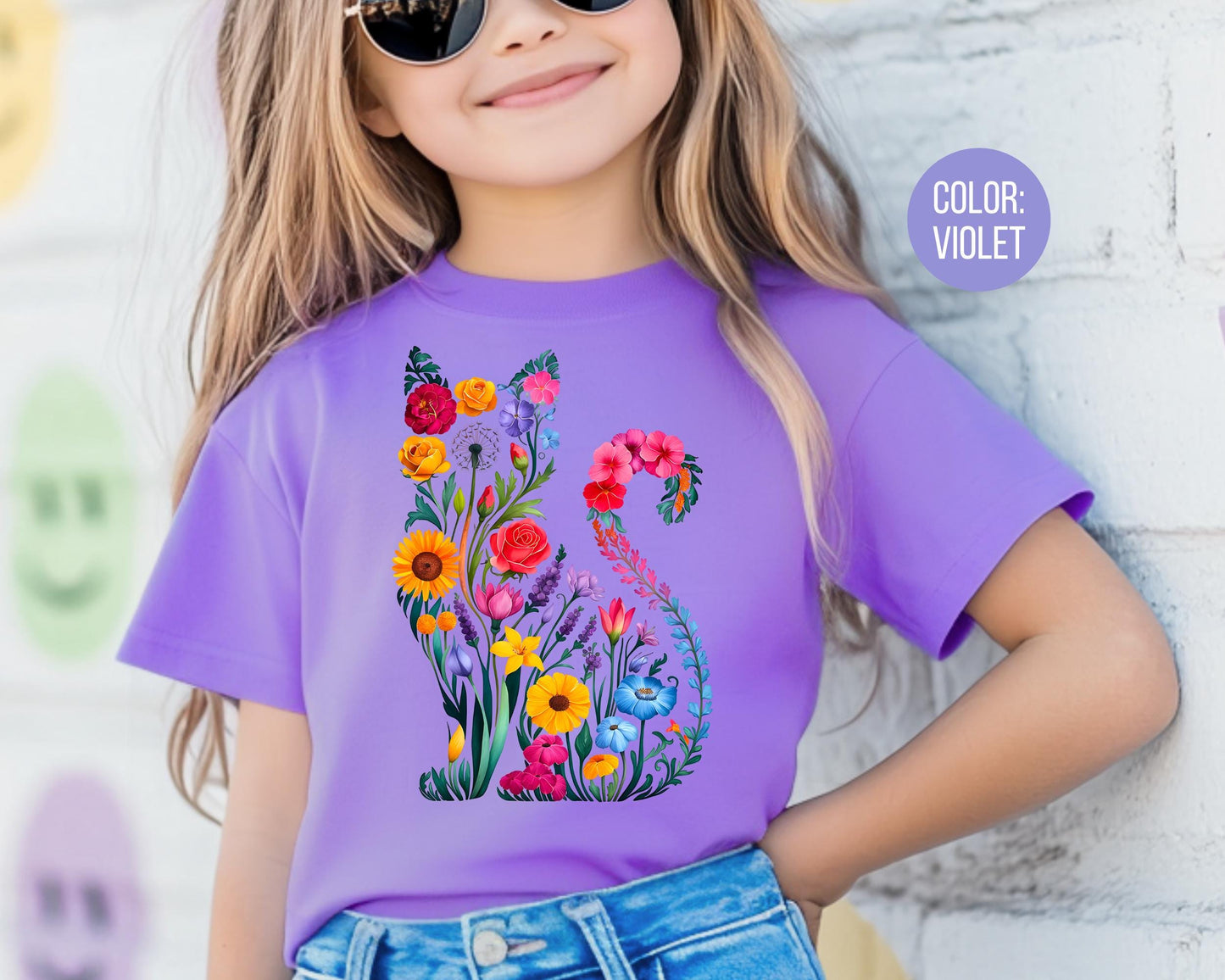 Comfort Colors Floral Cat Shirt: Mommy and Me Matching Tee