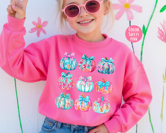 Coquette Pumpkin Sweatshirt: Girly Floral Fall Youth Style