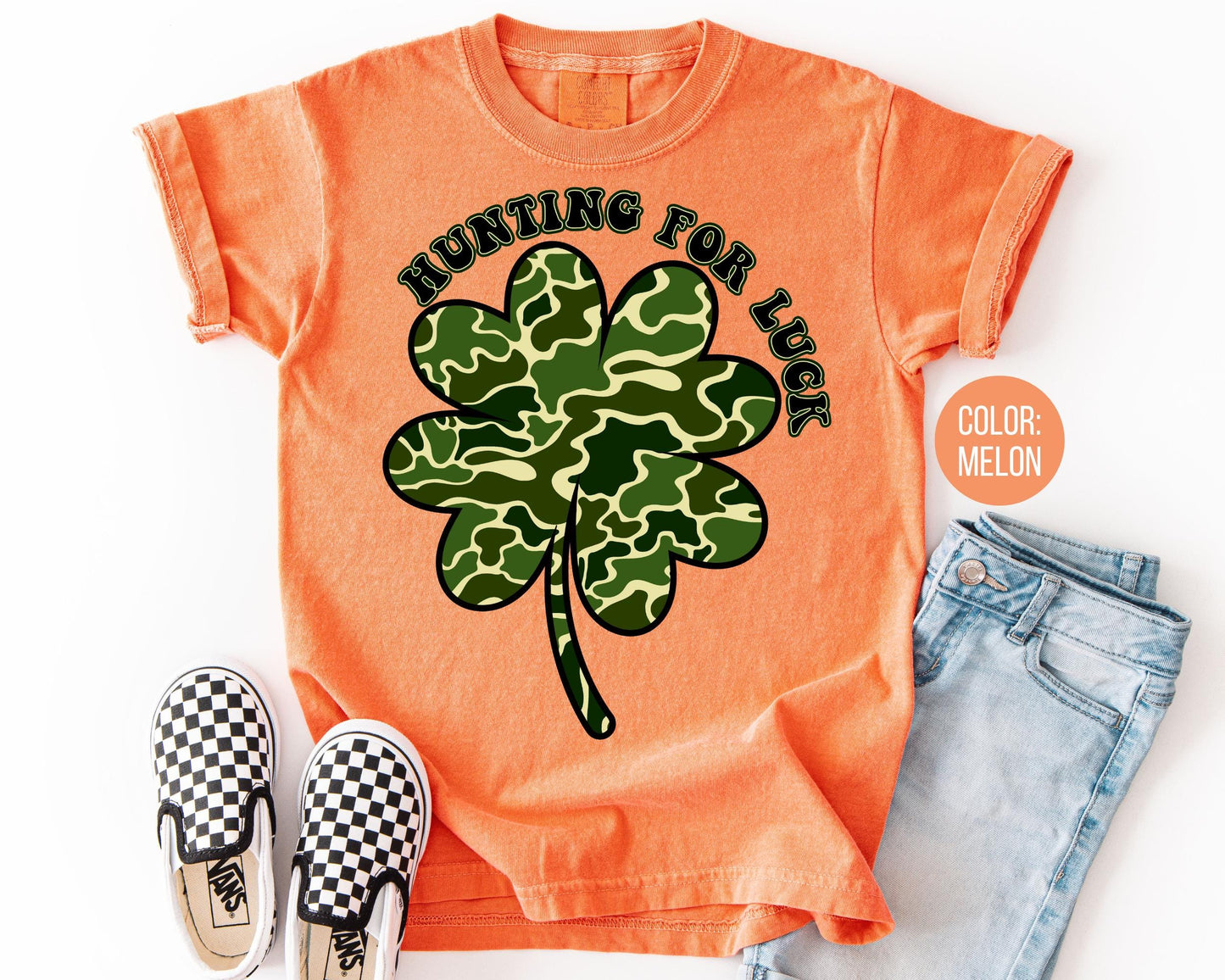 Comfort Colors® Boys Hunting For Luck Shirt, Kids Camo St Patricks Day Shirts