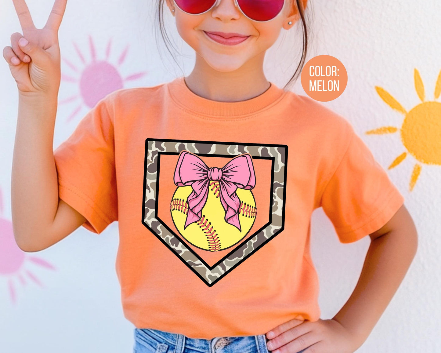 Comfort Colors Girls Camo Softball Shirt, Kids Softball Shirts
