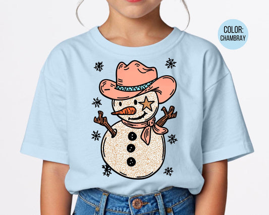 Comfort Colors Western Snowman Shirt - Western Cowgirl Christmas Tee