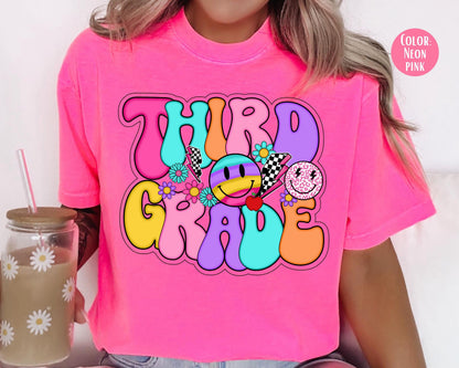 Comfort Colors® Smiley Retro Third Grade Shirt, 3rd Grade Teacher Shirts