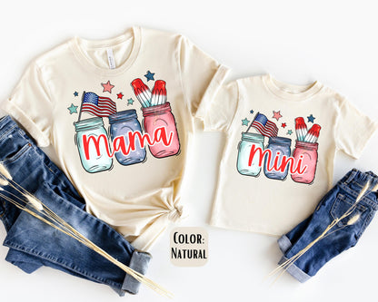 Mama Mini July 4th Mason Jar Shirt, 4th of July Mommy and Me, Matching Mommy and Me July 4th Tee, Mother Daughter Shirts, Mama Mini Outfit