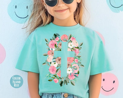 Comfort Colors® Easter Floral Cross Shirt, Girls Jesus Cross Shirts