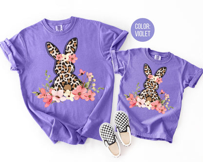 Comfort Colors® Floral Leopard Bunny Shirt, Leopard Easter Shirts