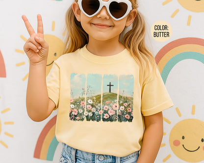 Comfort Colors® Girls Floral Cross Shirt, Kids Easter Shirts, Christian Gift