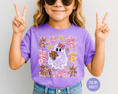 Comfort Colors Floral Lace Ghost Shirt - Halloween Kids Shirt