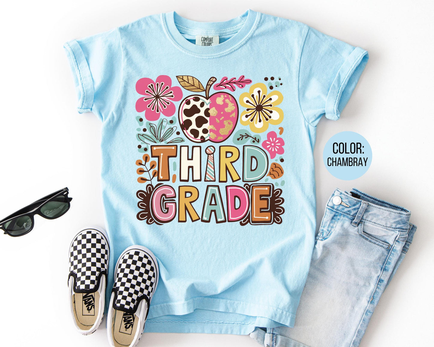 Comfort Colors Girly Boho Third Grade Shirt - Back to School Tee