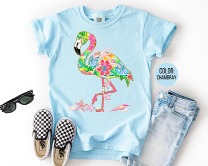 Comfort Colors Flamingo Shirt: Girly Summer Kids Tee