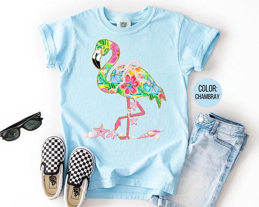 Comfort Colors Flamingo Shirt: Girly Summer Kids Tee