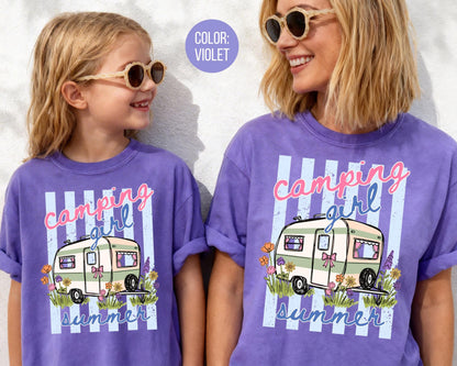 Comfort Colors Camping Girl Summer Shirt, Girls Camping Shirts