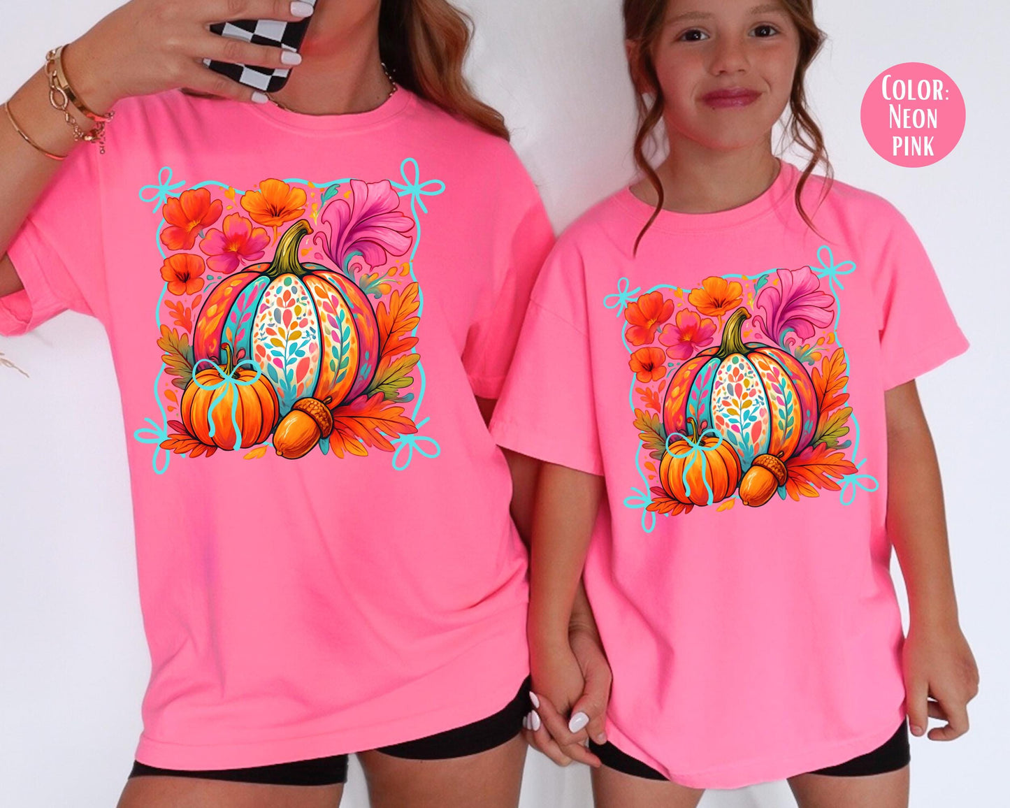 Comfort Colors Girls Fall Floral Pumpkin Shirt: Coquette Tee