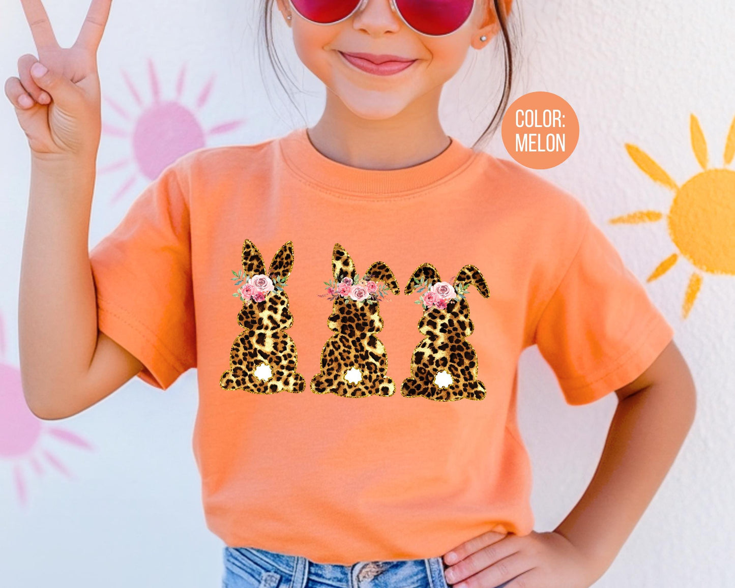 Comfort Colors® Floral Leopard Bunnies Shirt, Adult and Youth Leopard Easter Shirts