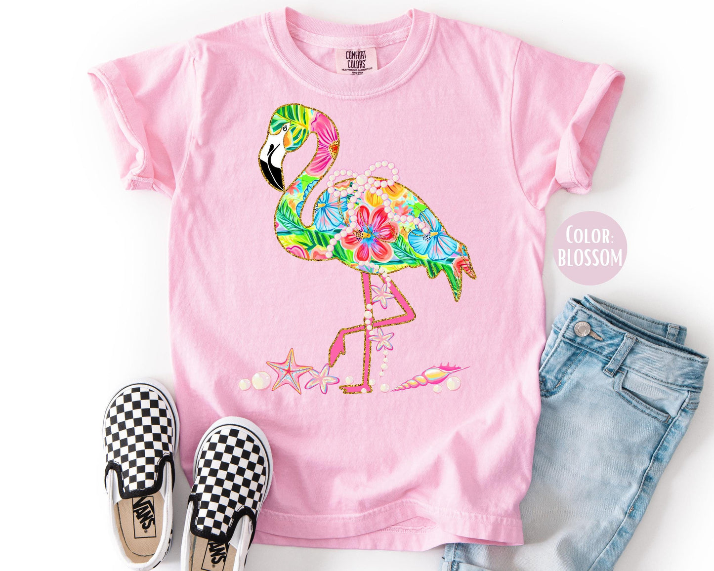 Comfort Colors Flamingo Shirt: Girly Summer Kids Tee