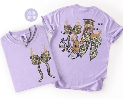 Comfort Colors Deer Hunting Tee: Coquette Camo Bow Shirt