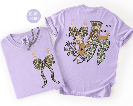 Comfort Colors Deer Hunting Tee: Coquette Camo Bow Shirt