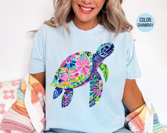 Comfort Colors® Floral Sea Turtle Shirt, Girls Summer Turtle Shirts