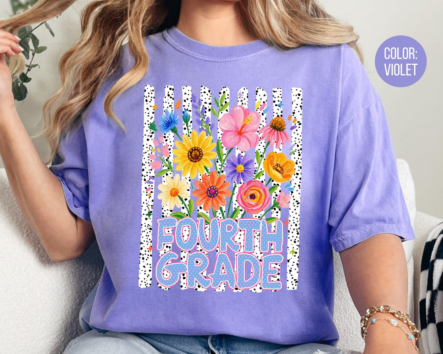 Comfort Colors® Floral Fourth Grade Shirt, 4th Grade Teacher Shirts