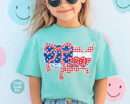 Comfort Colors Faux Fabric 4th of July Shirt, 250 USA Shirt