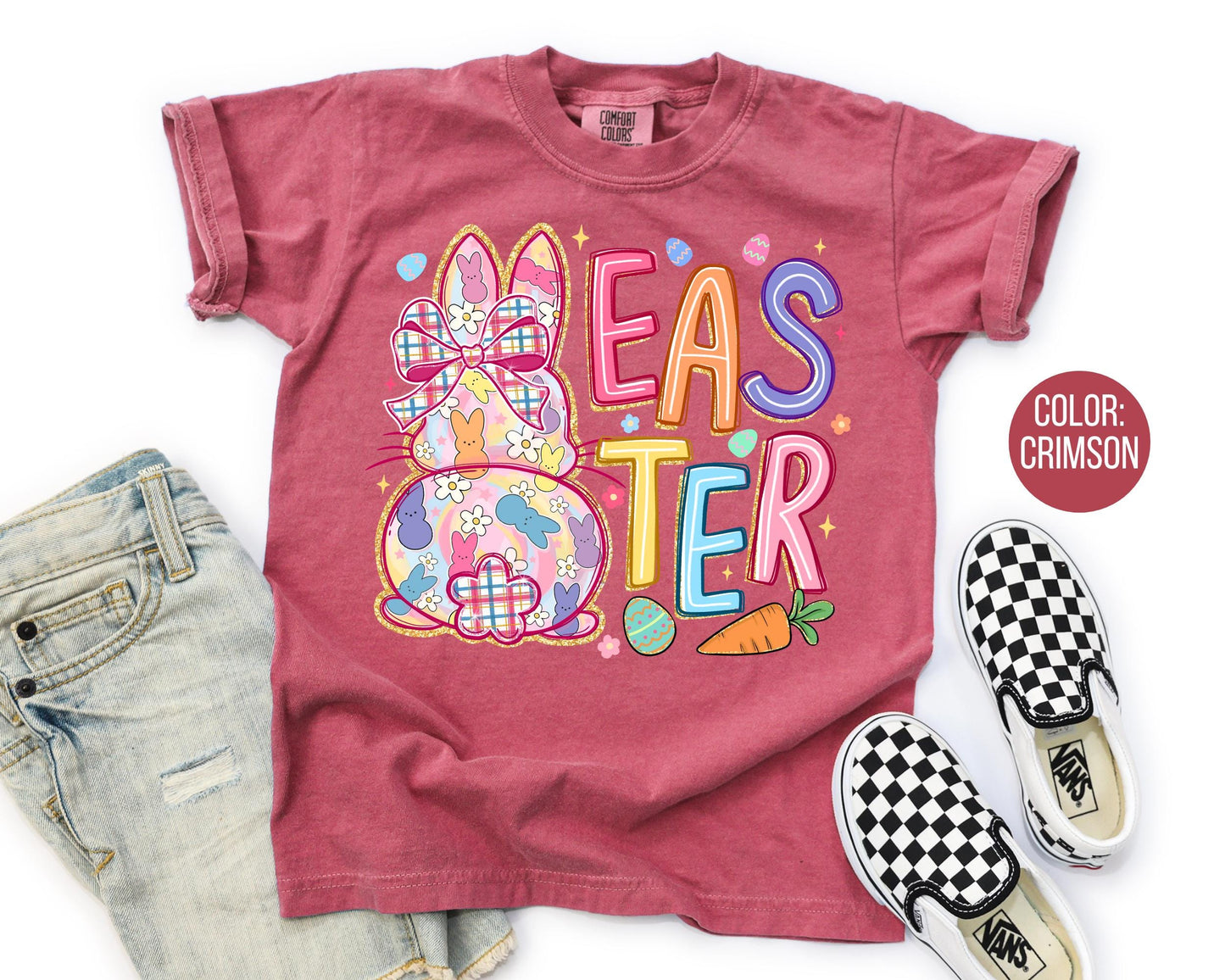 Comfort Colors® Kids Colorful Preppy Easter Bunny Shirt, Girls Easter Shirts