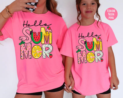 Girls Hello Summer Comfort Colors Shirt - Kids Vacation Tee