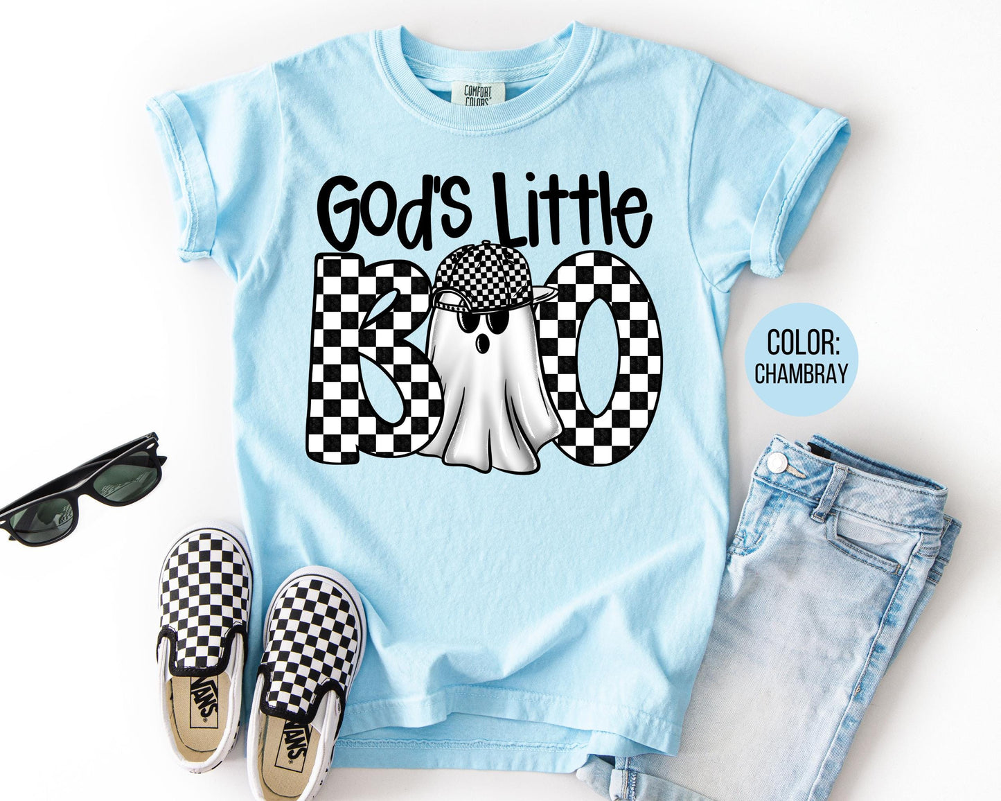 Comfort Colors God's Little Boo Shirt, Boys Halloween Tee, Youth Ghost T-Shirt