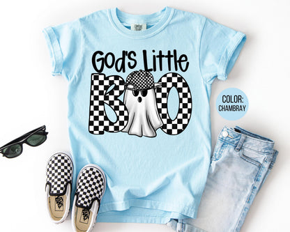 Comfort Colors God's Little Boo Shirt, Boys Halloween Tee, Youth Ghost T-Shirt