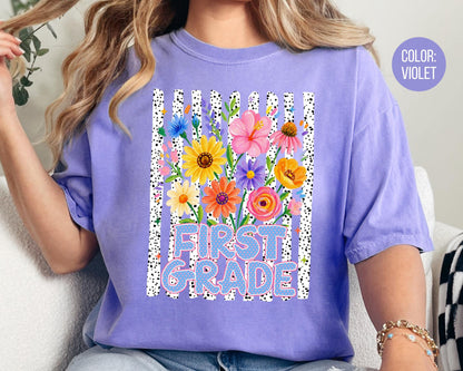 Comfort Colors® Floral First Grade Shirt, 1st Grade Teacher Shirts