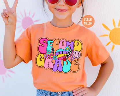 Comfort Colors® Smiley Retro Second Grade Shirt, 2nd Grade Teacher Shirts