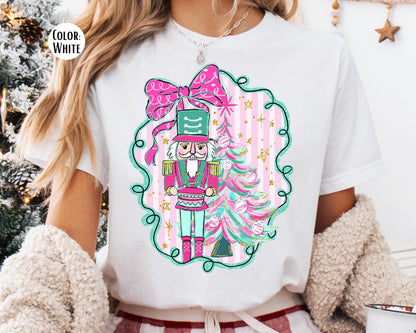 Comfort Colors Pink Nutcracker Shirt, Preppy Coquette Christmas Shirts, Nutcracker Gift