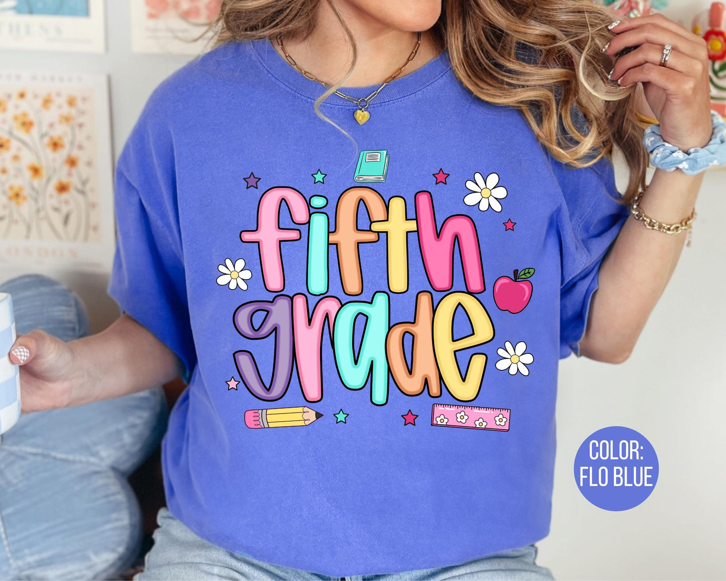 Comfort Colors® Colorful Preppy Fifth Grade Shirt, 5th Grade Teacher Shirts