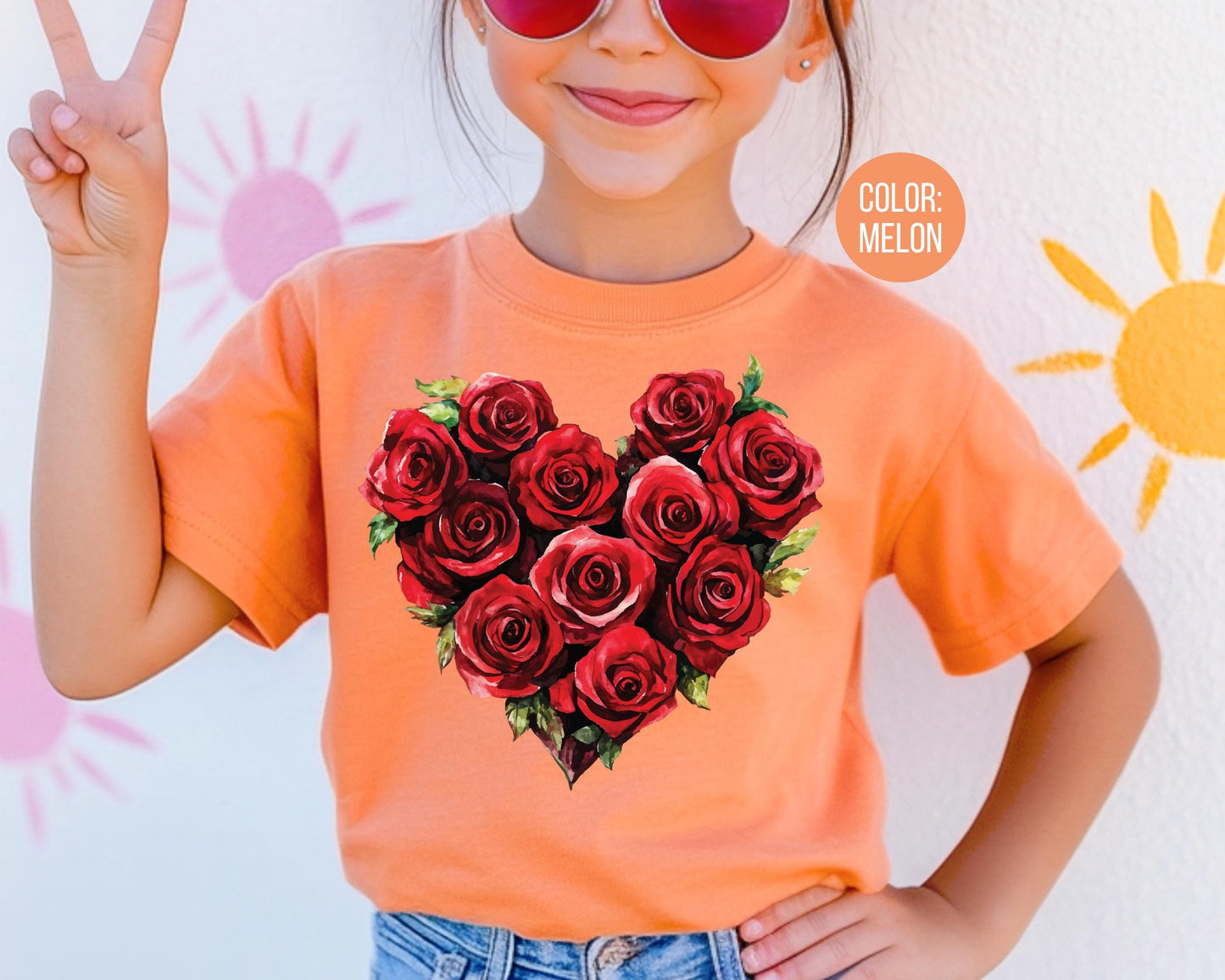 Comfort Colors Rose Heart Bouquet Valentine Shirts, Mommy and Me Valentines Day