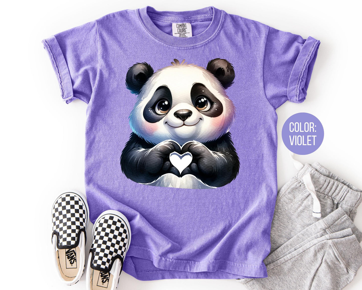 Comfort Colors Panda Heart Kids Shirt, Zoo Animal Tee