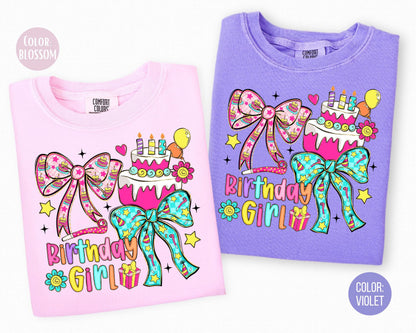 Comfort Colors Birthday Girl Shirt, Coquette Girls Birthday Shirts