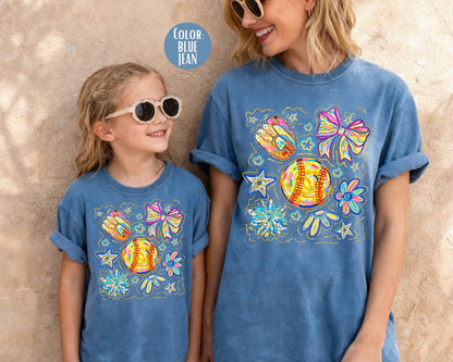 Comfort Colors Coquette Brushstroke Softball Shirt: Girls Softball Youth Tee
